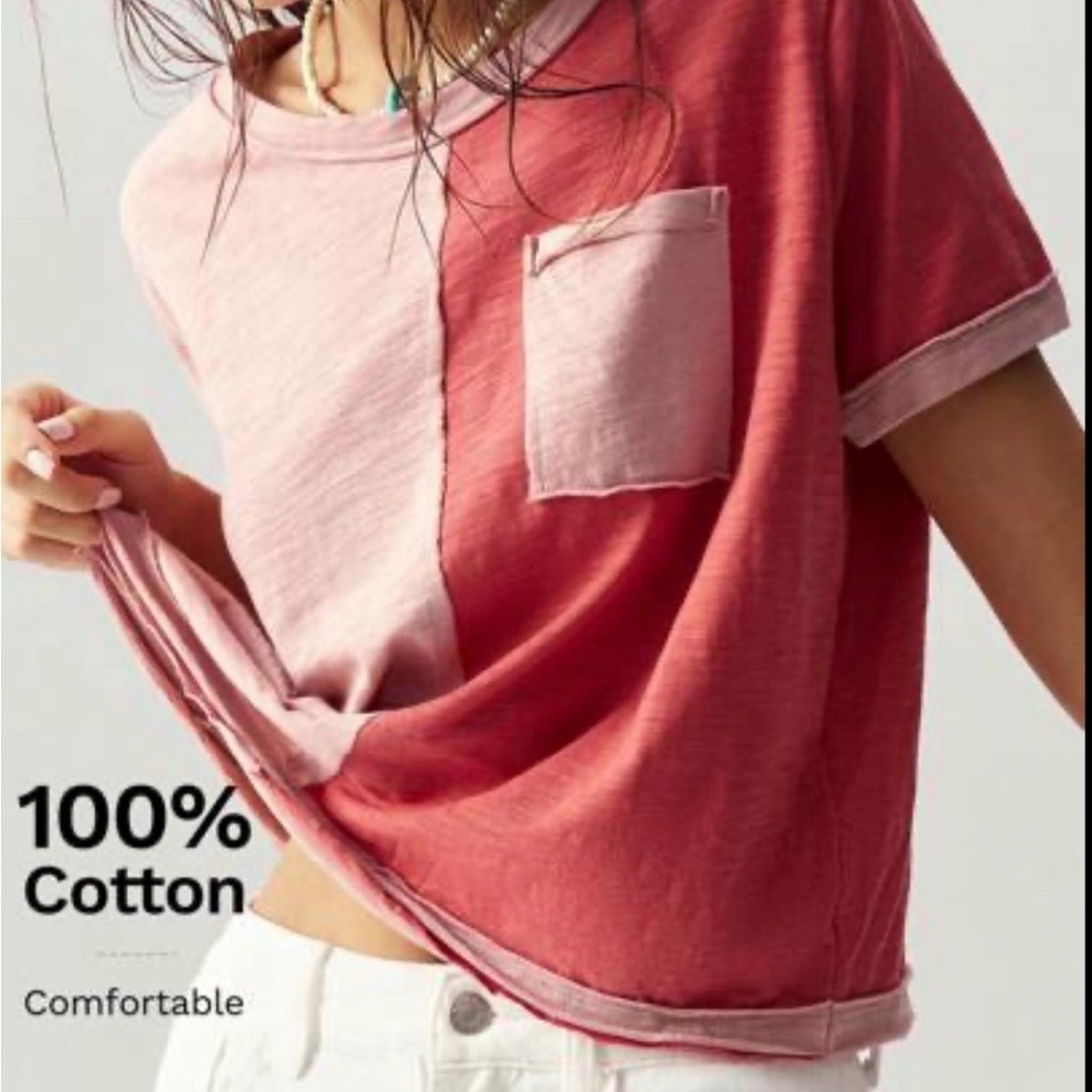 Two-Tone pink/light pink 100%Cotton Bohemian trendy y2k feminist boxy crop fit L